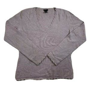 Searle Women's Long Sleeve Scalloped V-Neck Cashmere Sweater Top Small L/S